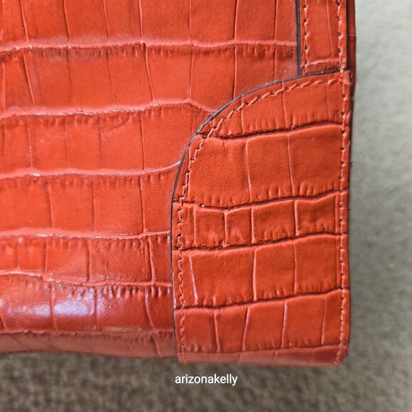 Claudia Firenze Croc Leather Tote Burnt Orange Rust Genuine Italian Leather - Picture 14 of 16